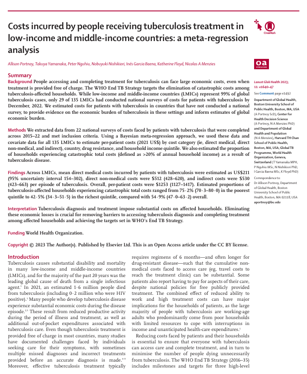 Chi phí phát sinh cho những người đang điều trị bệnh lao ở các nước có thu nhập thấp và trung bình: phân tích hồi quy tổng hợp