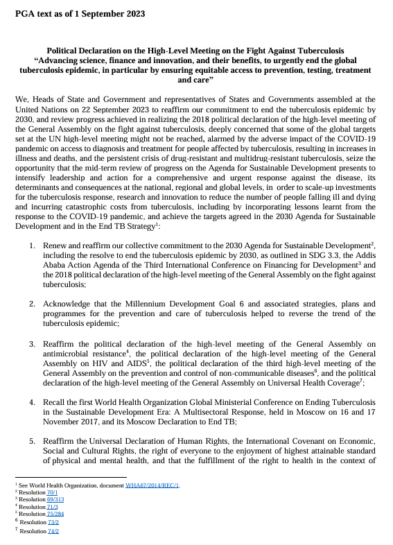 Tuyên bố chính trị của cuộc họp cấp cao của Đại hội đồng về cuộc chiến chống lại bệnh lao. New York: Liên hợp quốc; 2023